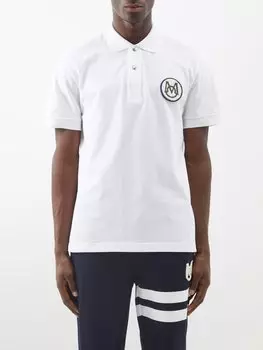 Рубашка-поло из хлопкового пике с нашивкой-логотипом Moncler, белый