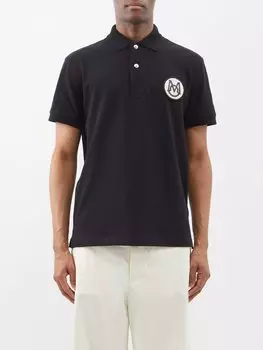 Рубашка-поло из хлопкового пике с нашивкой-логотипом Moncler, черный