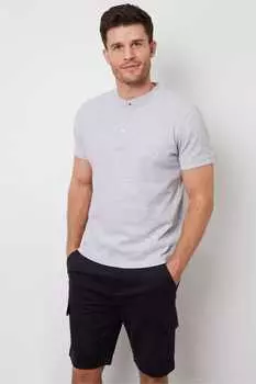 Рубашка-Поло из хлопкового пике с воротником Grandad Threadbare, серый