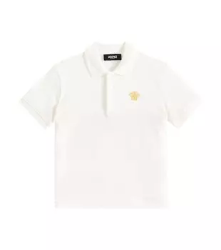 Рубашка-Поло из хлопкового пике с вышивкой Medusa Versace, белый