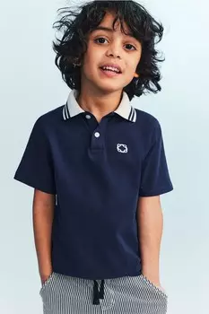 Рубашка-Поло из хлопкового трикотажа H&M, синий