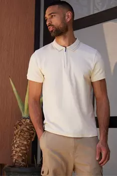 Рубашка-Поло из хлопкового трикотажа с геометрическим узором и застежкой-молнией Threadbare, экрю