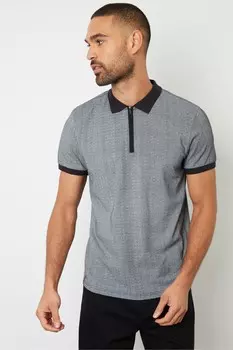 Рубашка-Поло из хлопкового трикотажа с геометрическим узором и застежкой-молнией Threadbare, черный