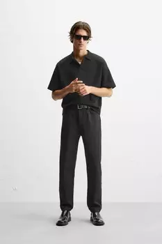 Рубашка-поло из интерлока стандартного кроя ZARA, черный