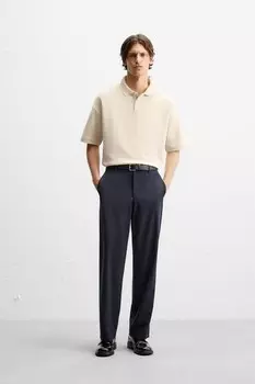 Рубашка-поло из интерлока стандартного кроя ZARA, кремовый