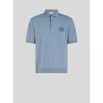 РУБАШКА-ПОЛО ИЗ КАШЕМИРА И ХЛОПКА С ЛОГОТИПОМ ETRO, синий