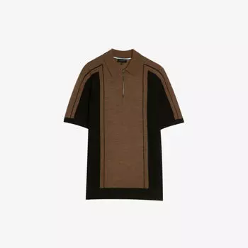 Рубашка-поло из мериносовой шерсти с контрастными вставками и воротником-молнией Ted Baker, цвет tan