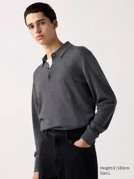 Рубашка поло из мериносовой вязки Uniqlo, серый