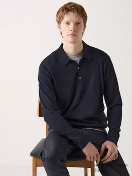 Рубашка поло из мериносовой вязки Uniqlo, синий