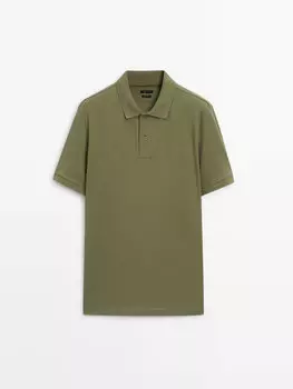 Рубашка-Поло из микротекстурированного хлопка пике Massimo Dutti, зеленый