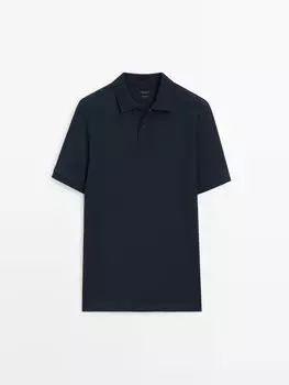 Футболка-поло Massimo Dutti из микротекстурированного хлопка пике, индиго