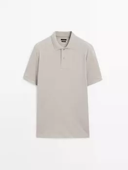 Рубашка-Поло из микротекстурированного хлопка пике Massimo Dutti, серый