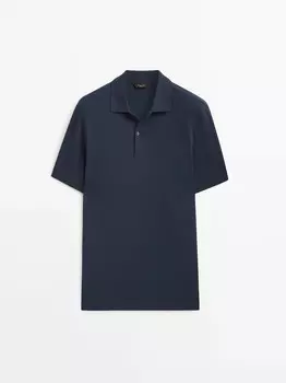 Рубашка-поло из микротекстурного хлопка Massimo Dutti, темно-синий