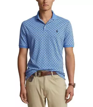 Рубашка поло из мягкого хлопка с короткими рукавами Polo Ralph Lauren классического кроя с принтом, синий