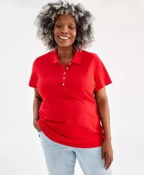 Рубашка поло из однотонного хлопка больших размеров Style & Co, красный