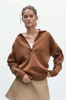 Рубашка поло из однотонного трикотажа большого размера ZARA, цвет Brandy