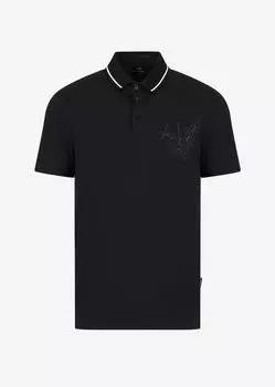 Рубашка-поло из органического хлопкового стрейч-пике с принтом орла Armani Exchange, черный