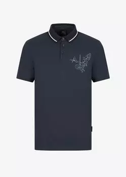 Рубашка-поло из органического хлопкового стрейч-пике с принтом орла Armani Exchange, синий