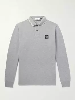 Рубашка-поло из пике из эластичного хлопка с аппликацией логотипа STONE ISLAND, серый