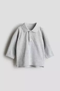 Рубашка-Поло из пике с длинными рукавами H&M, серый