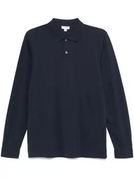 Рубашка-поло из пике с длинными рукавами Sunspel, синий