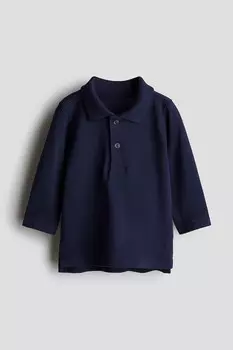 Рубашка-Поло из пике с длинными рукавами H&M, синий