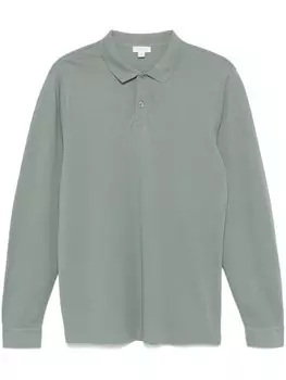 Рубашка-поло из пике с длинными рукавами Sunspel, зеленый
