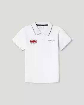 Рубашка-поло из пике с короткими рукавами и нашивкой в виде Юнион Джека Pepe Jeans, белый