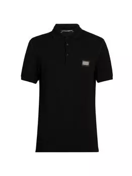 Рубашка-поло из пике с металлическим налетом DOLCE&GABBANA, неро