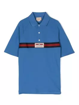 Рубашка-поло из пике с веб-окантовкой Gucci Kids, синий