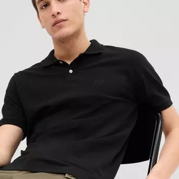 Рубашка-Поло из пике с вышитым логотипом Gap, черный