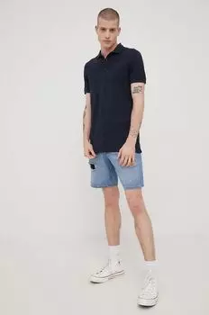 Рубашка-поло из плотного хлопка Solid, темно-синий