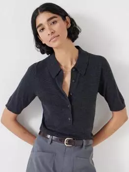 Рубашка поло из полушерстяной смеси тонкой вязки HUSH, цвет Charcoal Marl