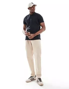 Рубашка-поло из потертого джерси черного цвета с ребристым воротником Threadbare