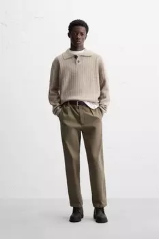 Рубашка-поло из ребристого трикотажа ZARA, кэмел