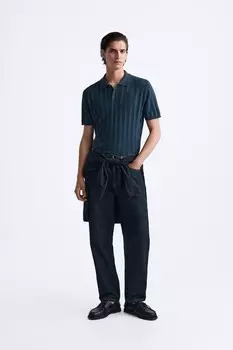 Рубашка-поло из ребристого трикотажа ZARA, выцветший синий