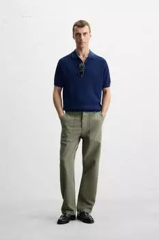 Рубашка поло из рубчатого трикотажа ZARA, цвет Ink blue