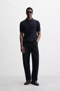 Рубашка поло из рубчатого трикотажа ZARA, темно-синий