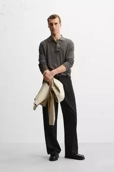 Рубашка поло из шелкового / хлопчатобумажного трикотажа ZARA, цвет Brown/Green