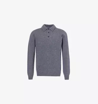 Рубашка поло из шерсти с длинными рукавами и воротником-поло Sunspel, голубой