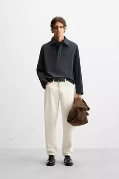 Рубашка-поло из шерсти ZARA, темно-синий