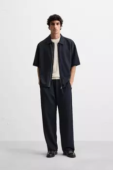 Рубашка поло из сирсакера на молнии ZARA, темно-синий