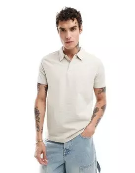 Рубашка-поло из сирсакера серого цвета с набивным воротником Threadbare