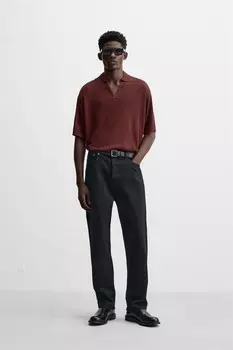 Рубашка-поло из смешанной вискозы ZARA, бордовый