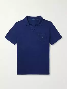 Рубашка-поло из смеси хлопка и льна с вышитым логотипом POLO RALPH LAUREN, темно-синий