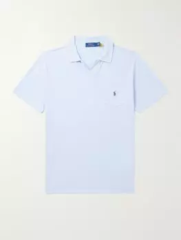 Рубашка-поло из смеси хлопка и льна с вышитым логотипом POLO RALPH LAUREN, синий