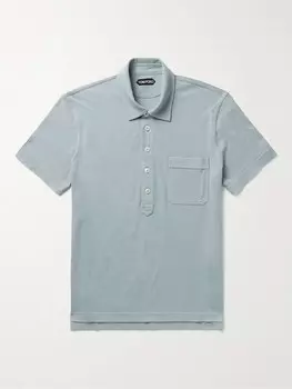 Рубашка-поло из смесового хлопка и шелка из пике TOM FORD, синий