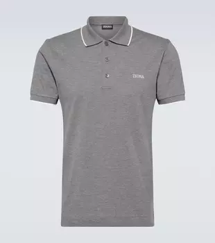 Рубашка-поло из смесового хлопка с логотипом Zegna, серый