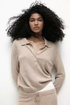Рубашка поло из смесового кашемира H&M, бежевый