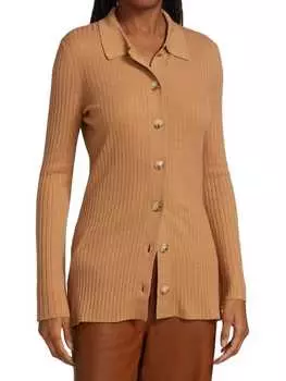 Рубашка-поло из смесового кашемира Loulou Studio Camel